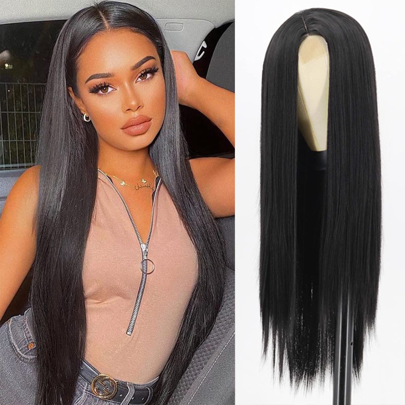 Xinran Long Straight Black Wigs for Women, Synthetic Black Straight Wig, Looking Natural Black Long Hair Wigs 30 inch(Black) - Image 1